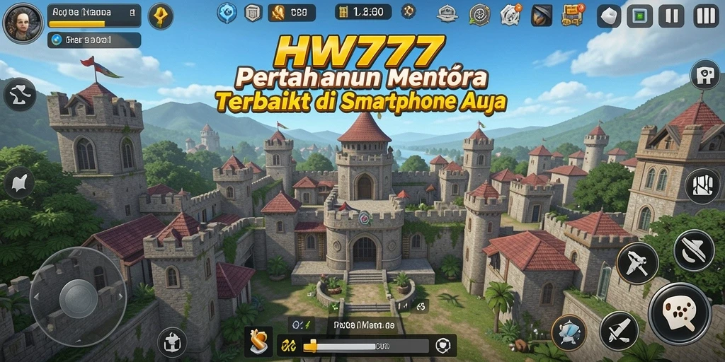 Tangkapan layar HW777 menampilkan aksi menara melawan gelombang musuh.