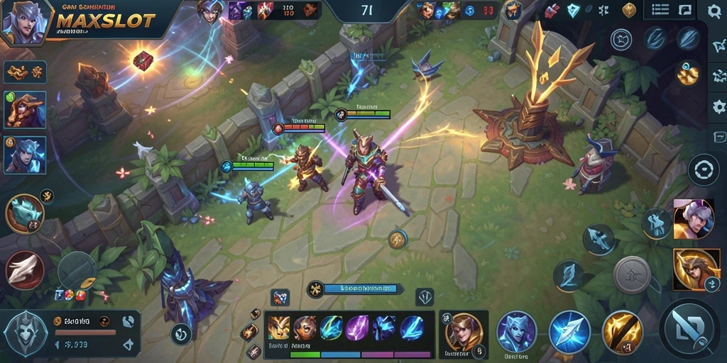 Tampilan gameplay seru dari MAXSLOT dengan aksi MOBA yang mendebarkan.
