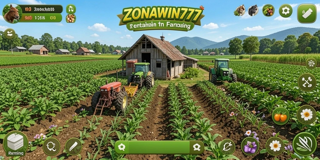Screenshot ZONAWIN777 menampilkan gameplay seru bertani yang interaktif.