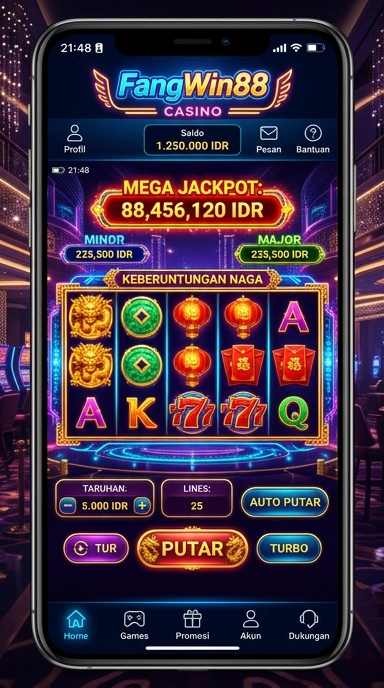 Screenshot aplikasi fangwin88 dengan berbagai kategori yang tersedia.